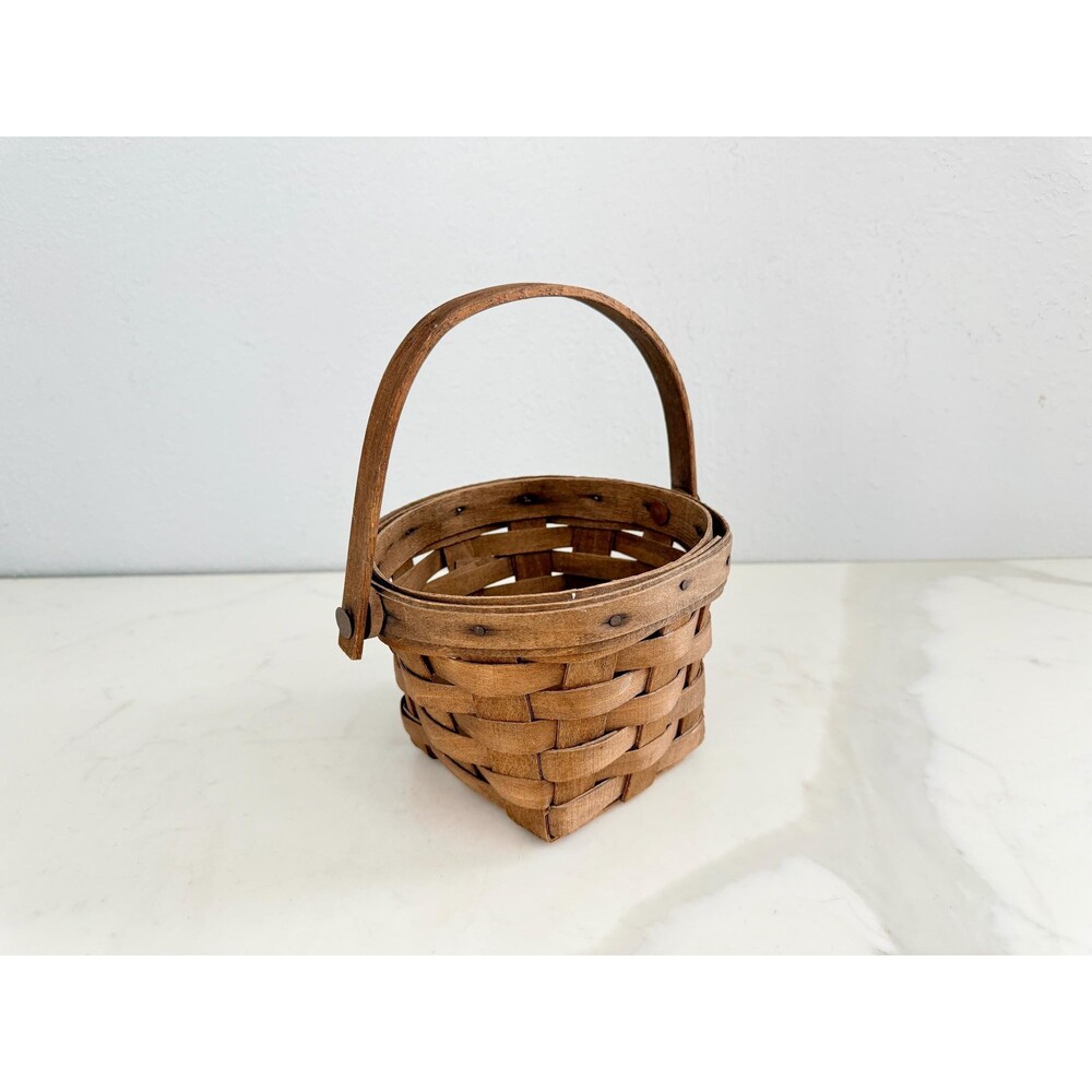 Vintage Handmade Small Longaberger Woven Square Basket Handle Signed VSB 1981